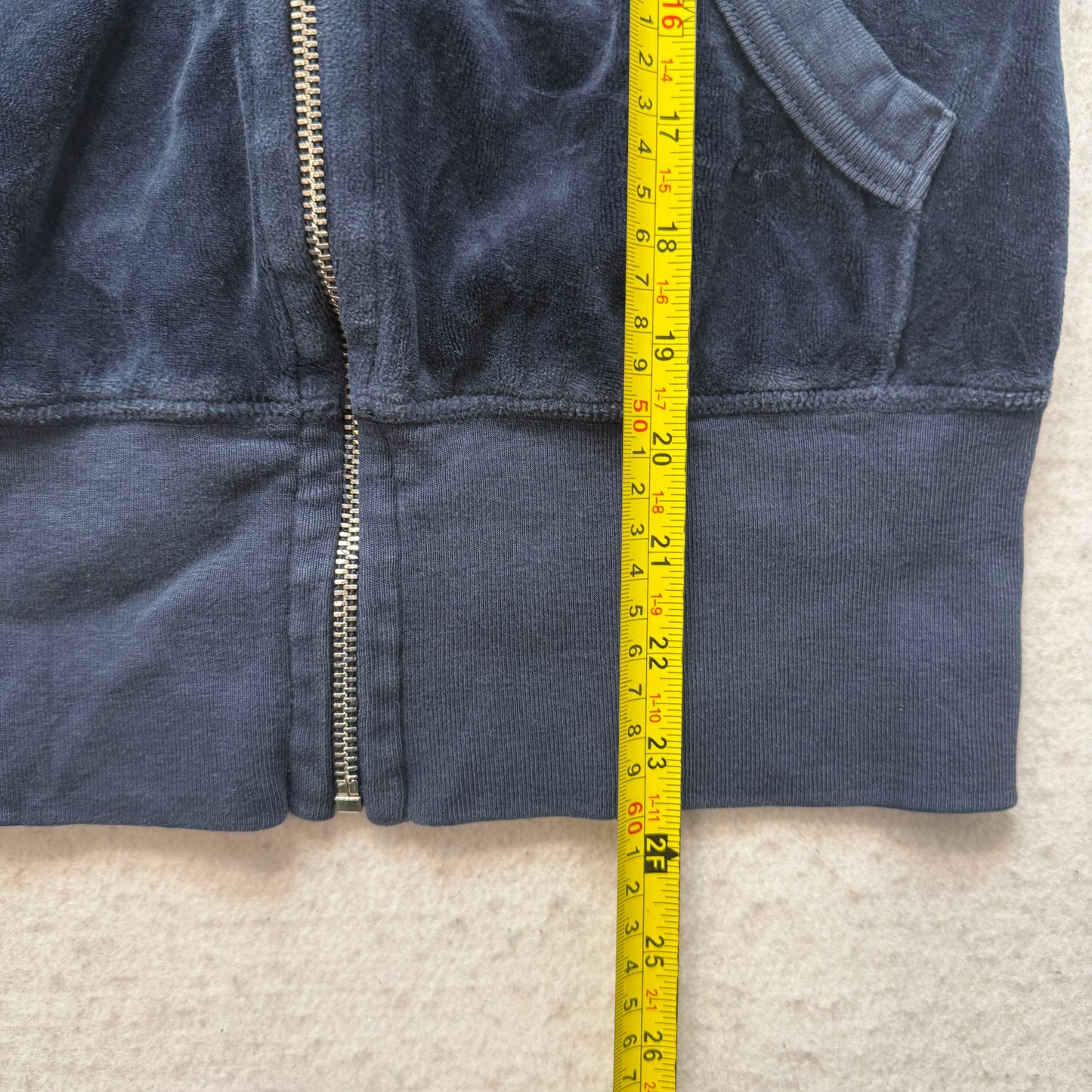 Vintage Juicy Couture Women Navy Velour Tracksuit Set Hoodie & Flare Pant Size S