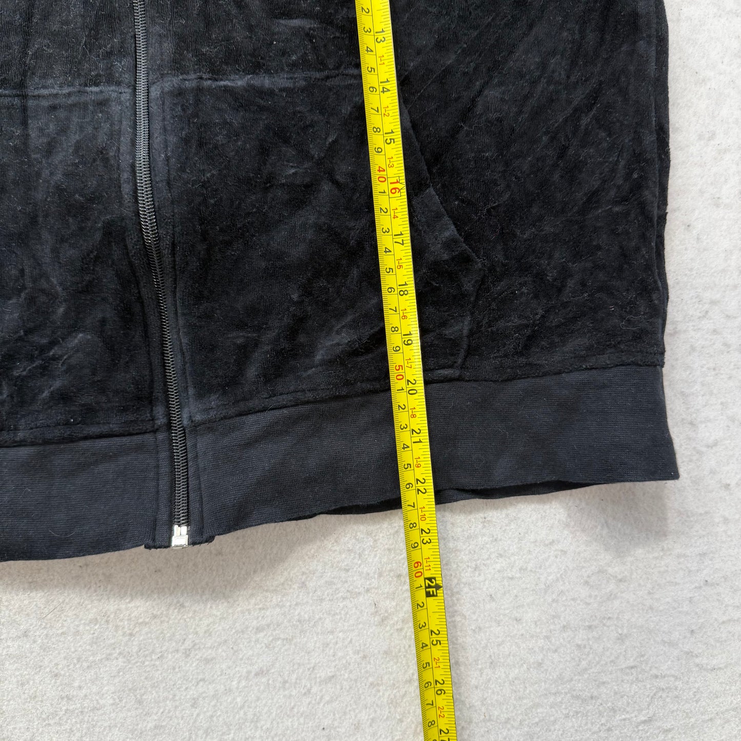 Juicy Couture Women's Black Velour Zip-Up Hoodie Long Sleeve Drawstring Size XL