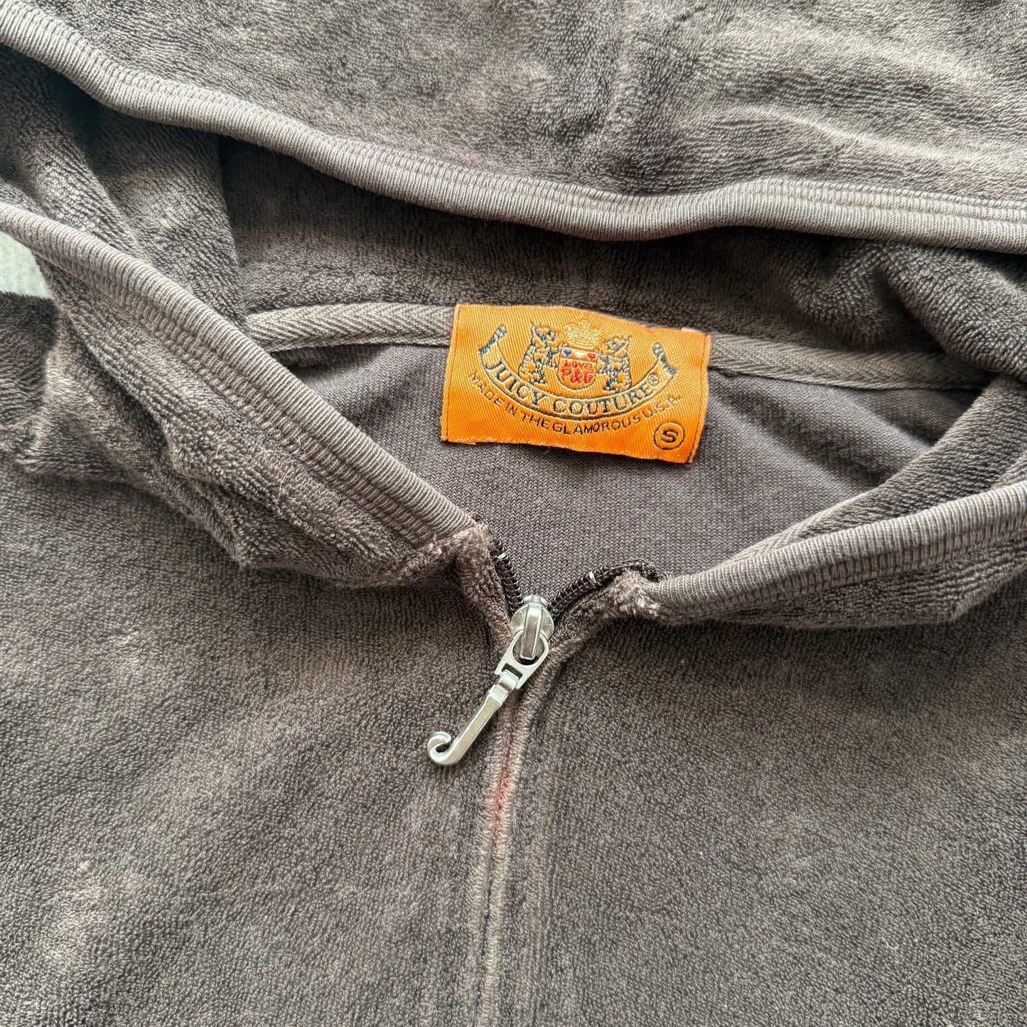2003 Vtg Juicy Couture Women's Chocolate Brown Terry Cloth Zip-Up Hoodie Size S