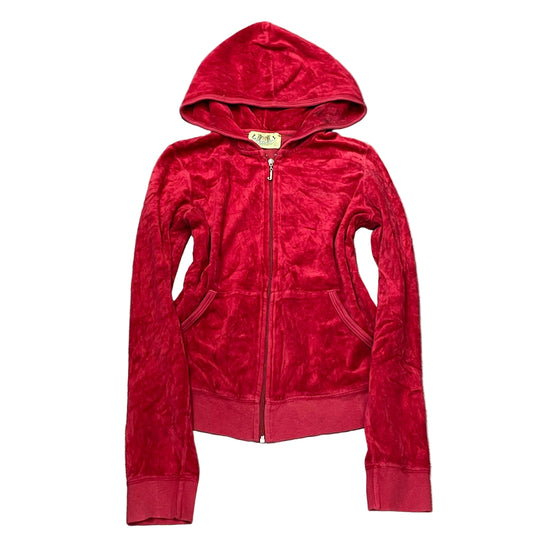2003 Vintage Juicy Couture Women Rich Red Velour Zip-Up Hoodie Loungewear Size L