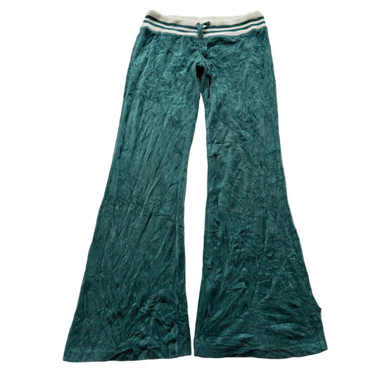 Juicy Couture Women's Green Velour Flare Track Pants Striped Waist Casual Size M
