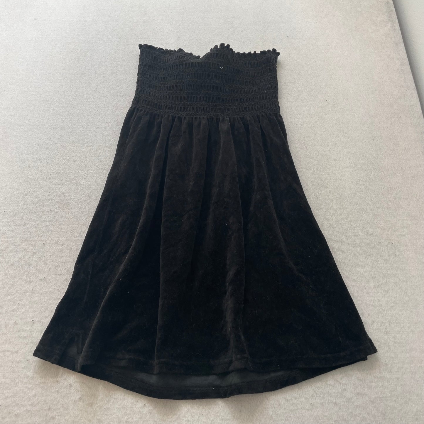 2003 Vintage Juicy Couture Black Velour Smocked Tube Dress Strapless Size S