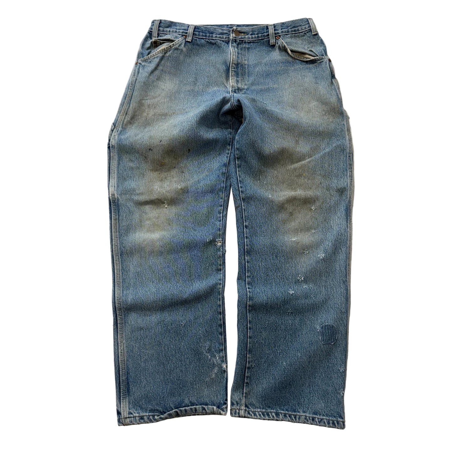 Dickies Men's Blue Carpenter Denim Jeans Distressed Logo Relaxed Fit Size 36x30