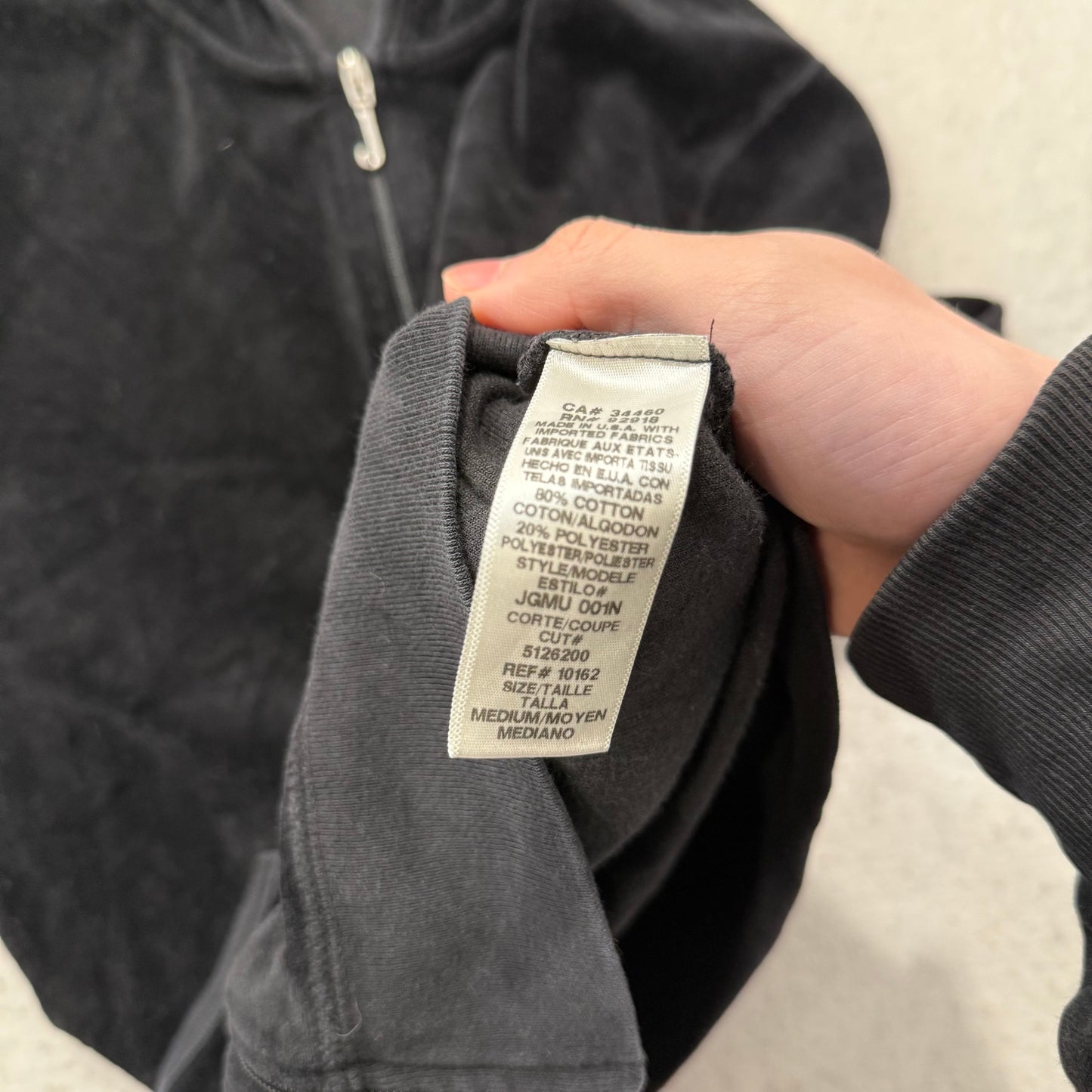 Juicy Couture Black Velour Tracksuit Set Zip Up Hoodie & Flared Pant Logo Size M