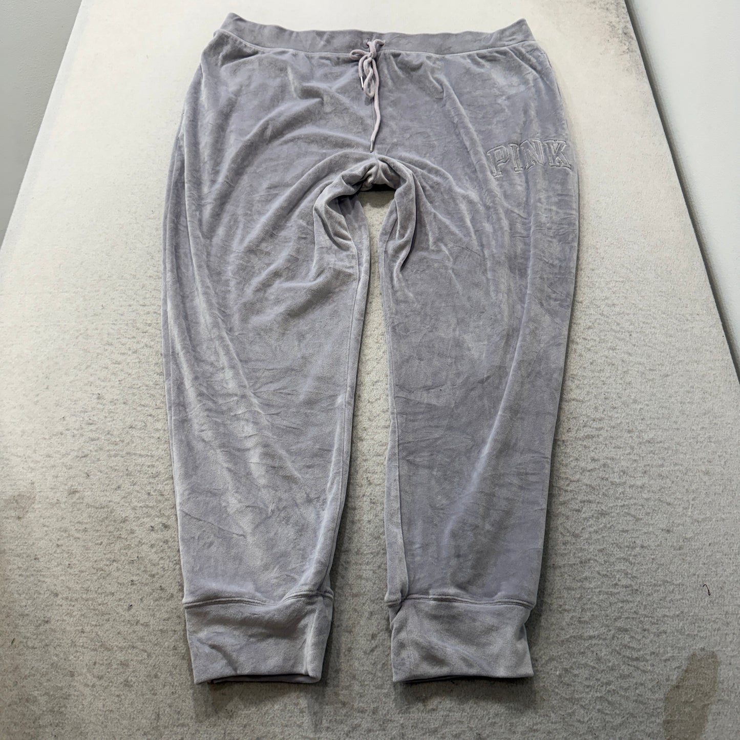 Victoria's Secret PINK Womens Grey Velour Sweatpants Tapered Leg Casual Size XXL
