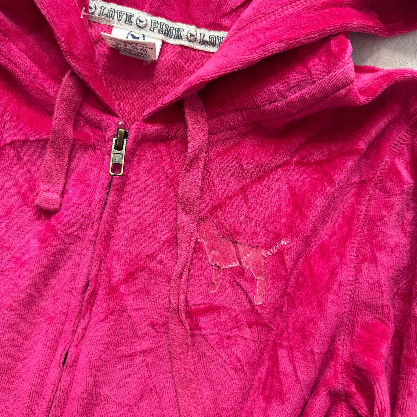 Victoria's Secret PINK Women's Vibrant Pink Velour Zip-Up Hoodie Logo Size M