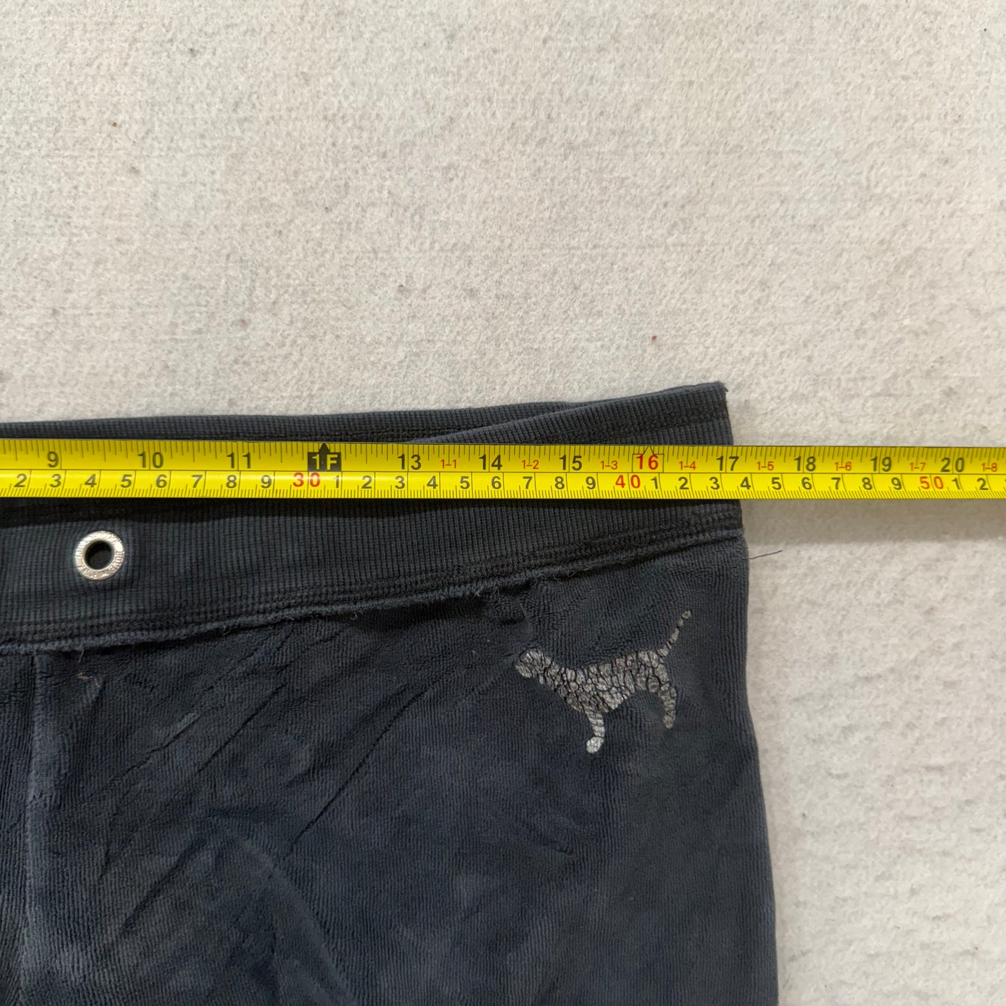 Victoria's Secret PINK Women Charcoal Velour Flare Track Pant Sequin Logo Size M