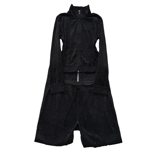 Juicy Couture Black Velour Tracksuit Set Zip Up Jacket & Flared Pants Y2K Size L