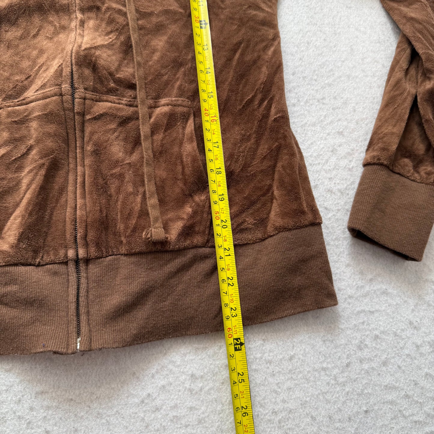 Vintage Juicy Couture Queen of Couture Women's Brown Velour Zip-Up Hoodie Size S