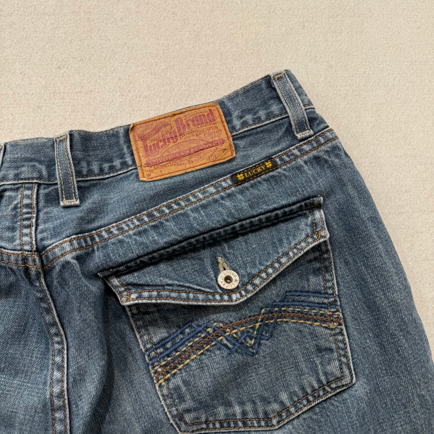 Lucky Brand Men's Blue Denim Jeans Button-Flap Back Pockets Mid-Rise Size 36