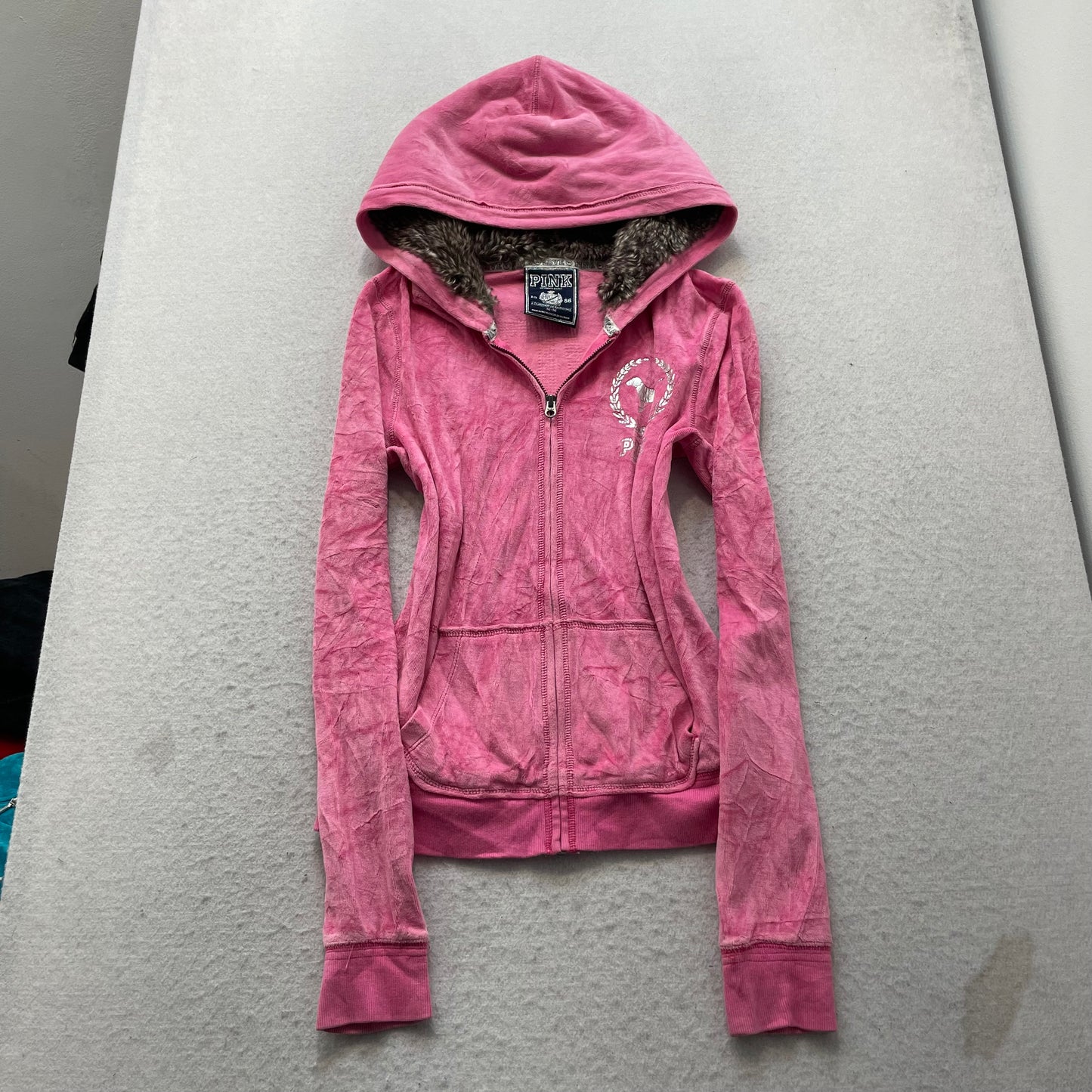 Victoria's Secret PINK Women's Pink Velour Zip-Up Hoodie Sequin Logo Size M