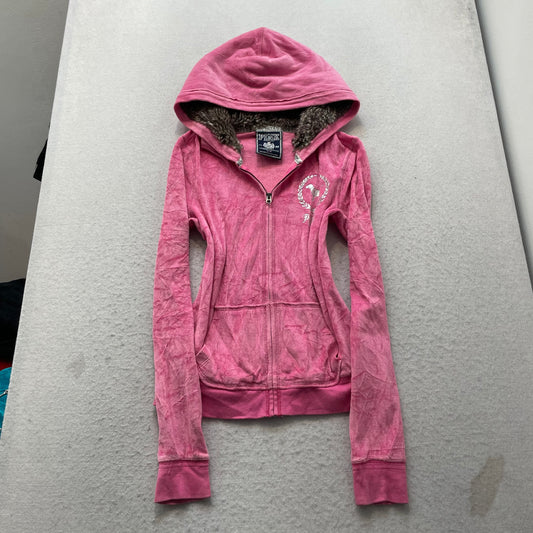 Victoria's Secret PINK Women's Pink Velour Zip-Up Hoodie Sequin Logo Size M