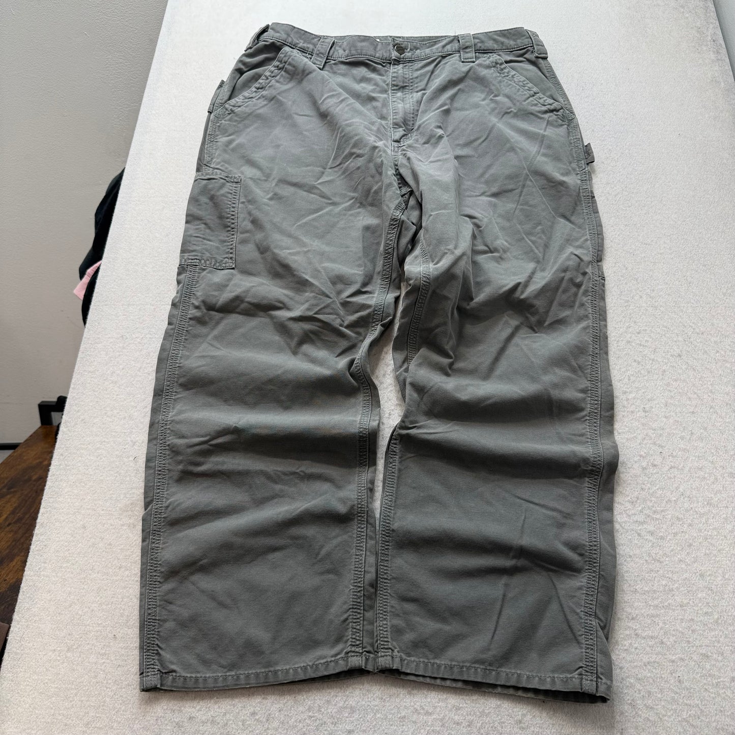 Carhartt B151 FAT Men's Gray Canvas Wide Dungaree Fit Carpenter Pants Size 38x30