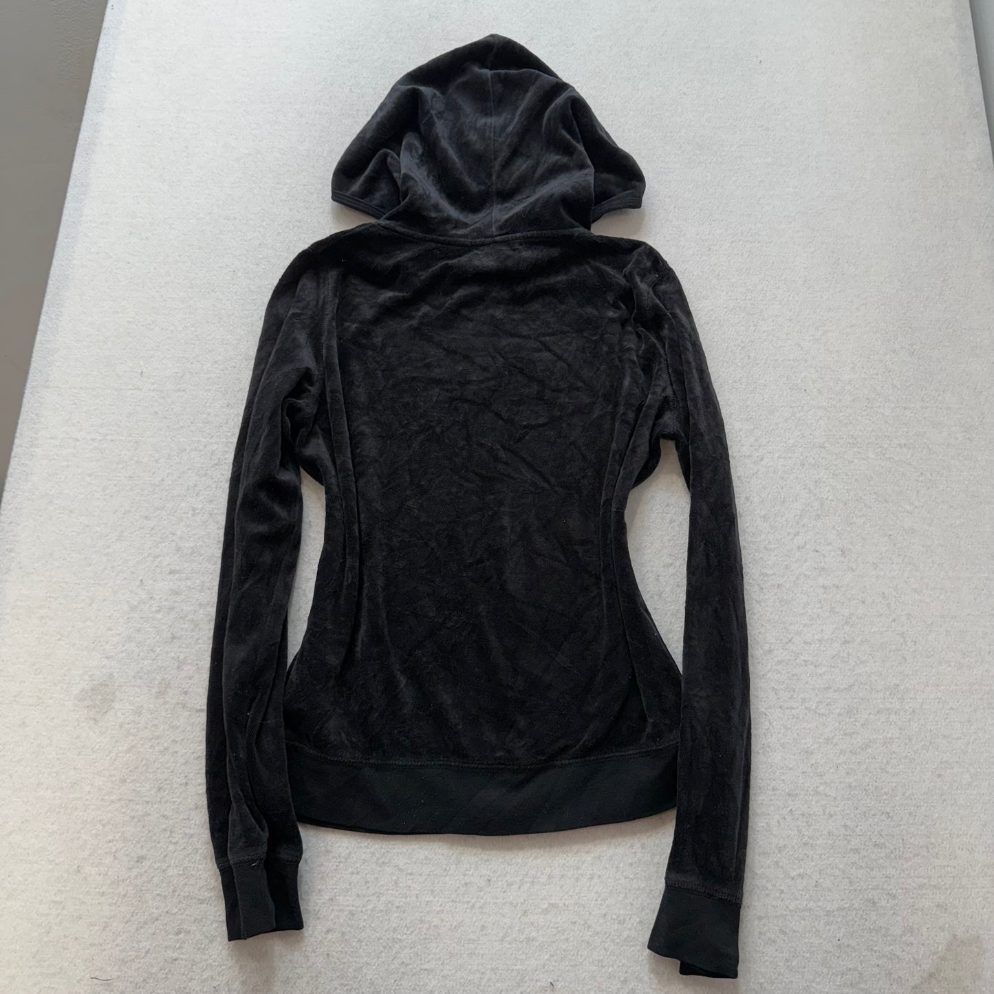 Vintage Juicy Couture Black Velour Tracksuit Set Zip-Up Hoodie & Pant Y2k Size L