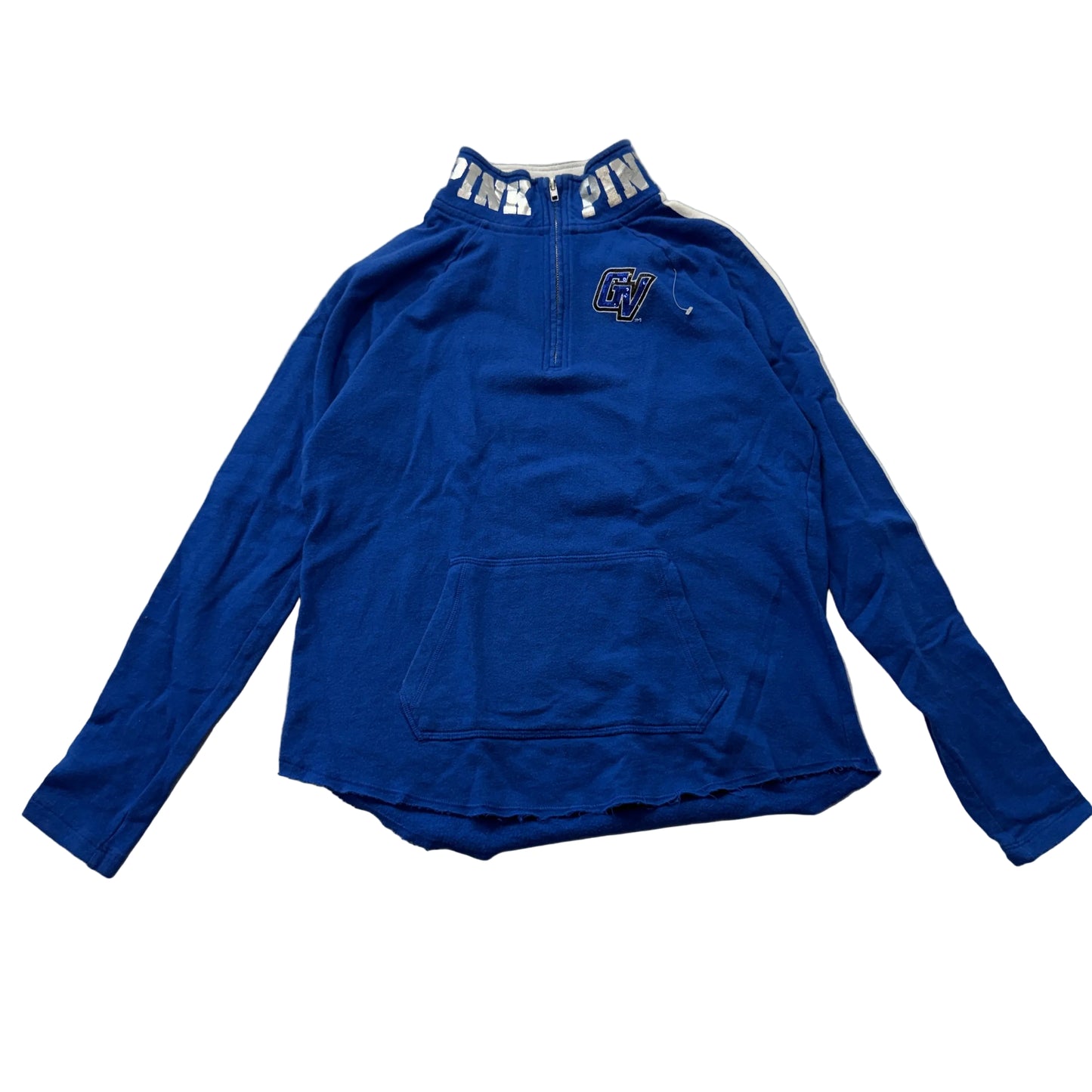 Victoria's Secret PINK GV Women's Blue Fleece Pullover 1/4 Zip Sweatshirt Size S