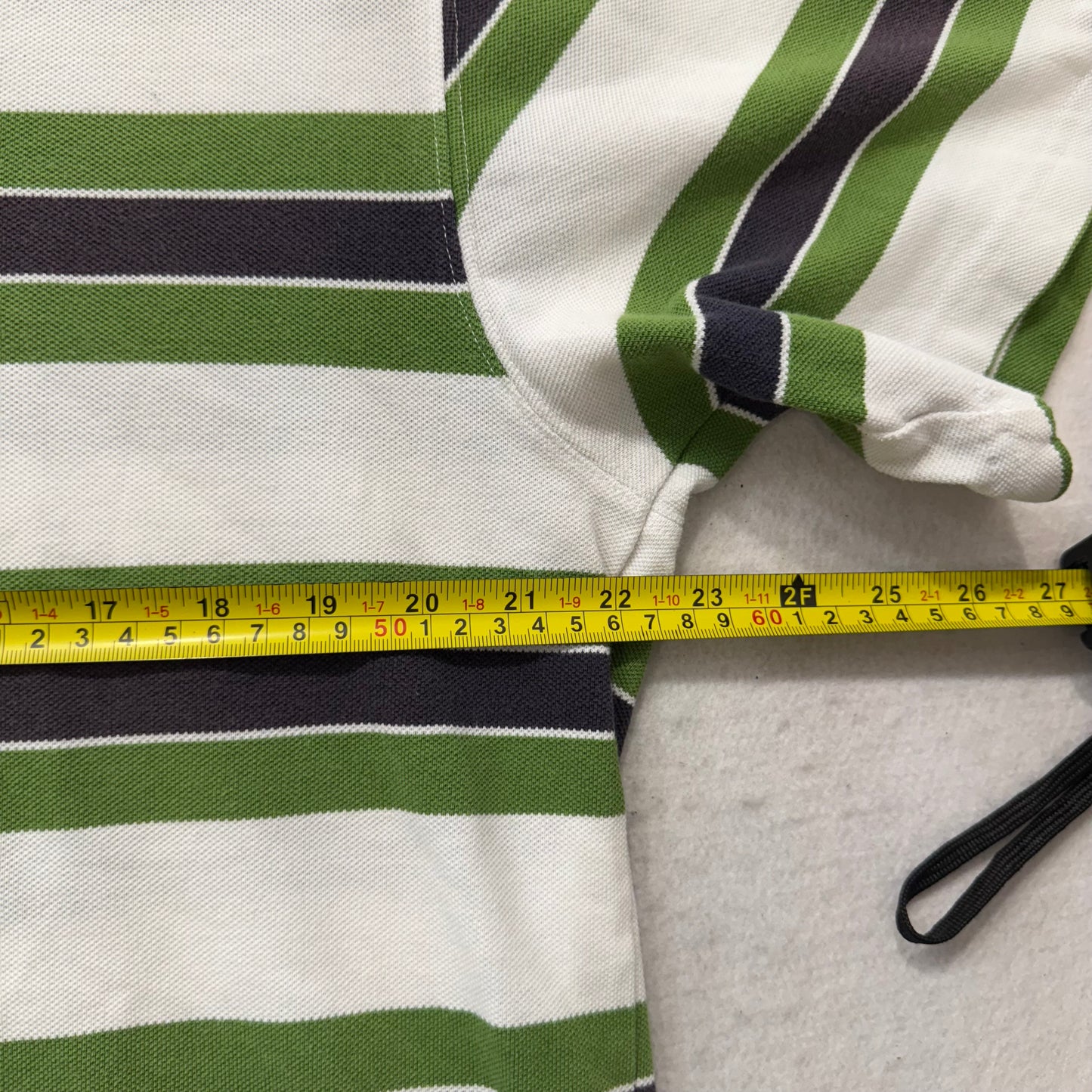 Bugle Boy Green White Navy Striped Pique Cotton Polo Shirt Classic Tee Size L
