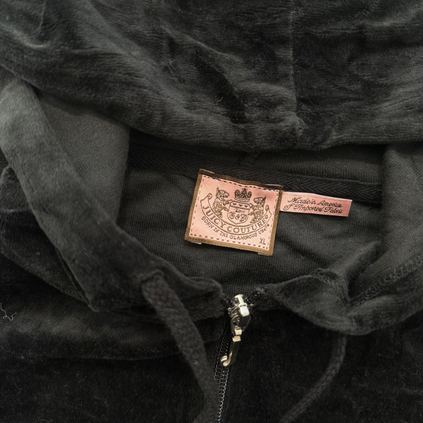 Juicy Couture Womens Black Velour Tracksuit Set Zip-Up Hoodie & Pants Size XL