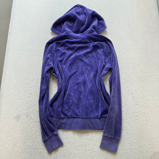 Juicy Couture Women's Royal Blue Velour Zip-Up Hoodie Drawstring Y2K Size XS
