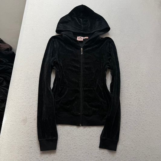 Vintage Juicy Couture Scottie Dogs Women's Black Velour Zip-Up Hoodie Y2k Size S