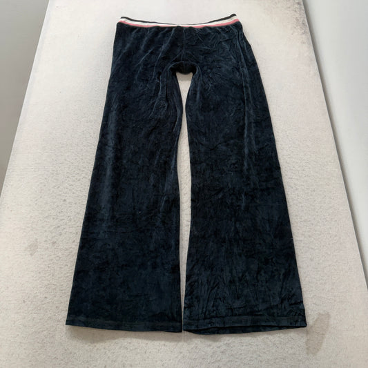 Juicy Couture Women's Dark Navy Velour Flared Track Pants Striped Waist Size XL