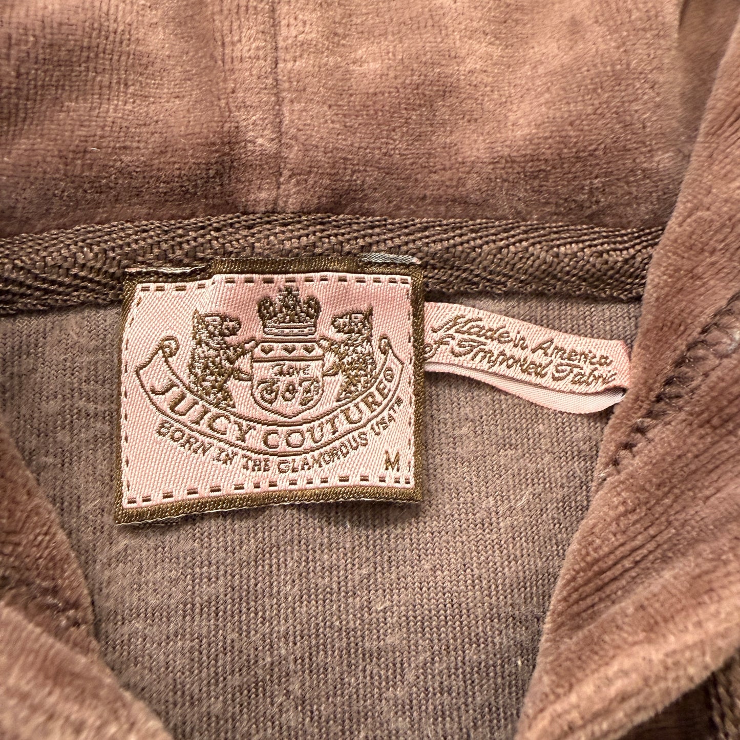 Juicy Couture Women's Brown Velour Full Zip Hoodie Pockets Loungewear Y2K Size M