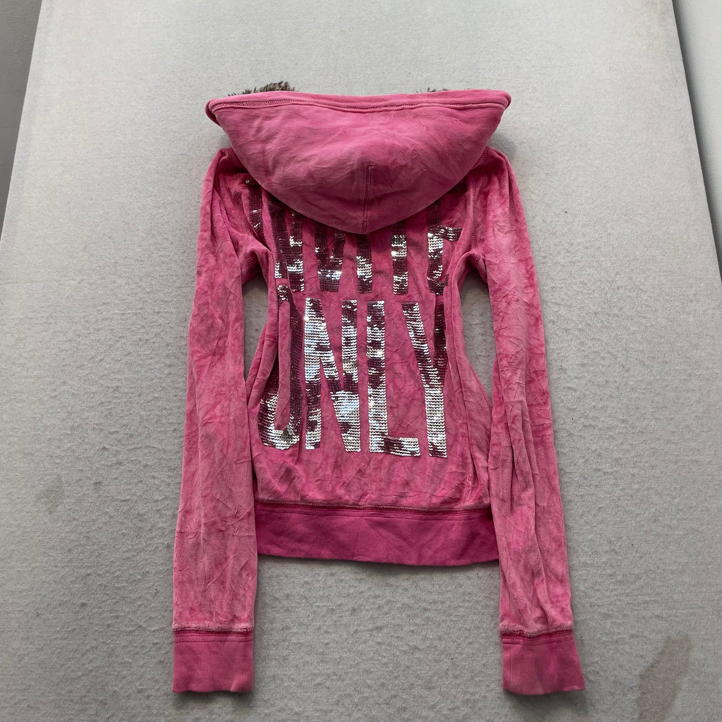 Victoria's Secret PINK Women's Pink Velour Zip-Up Hoodie Sequin Logo Size M