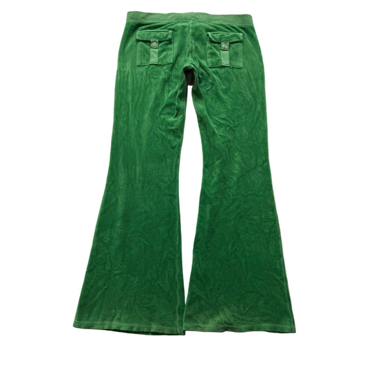 RARE Vintage Juicy Couture Women's Green Velour Flared Track Pant Pockets Size S