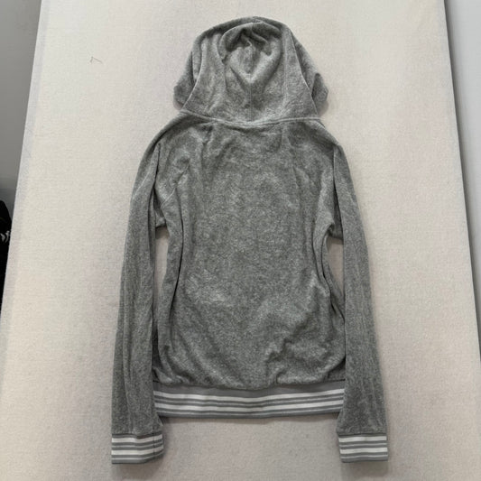 Juicy Couture Gray Velour Striped Ribbed Trim Hoodie Y2K Regular Fit Size L