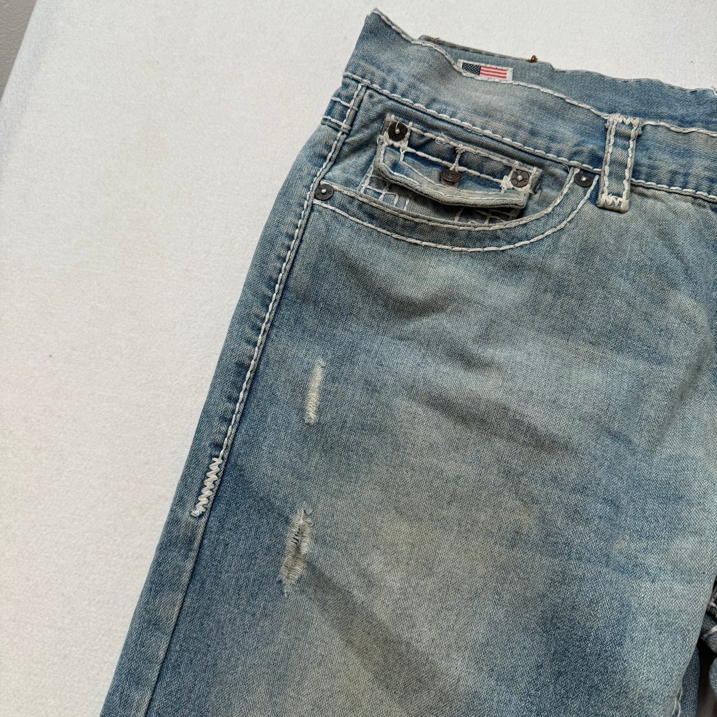 Rare True Religion Super T Ricky Men's Blue Straight Jeans Made In USA Size 38