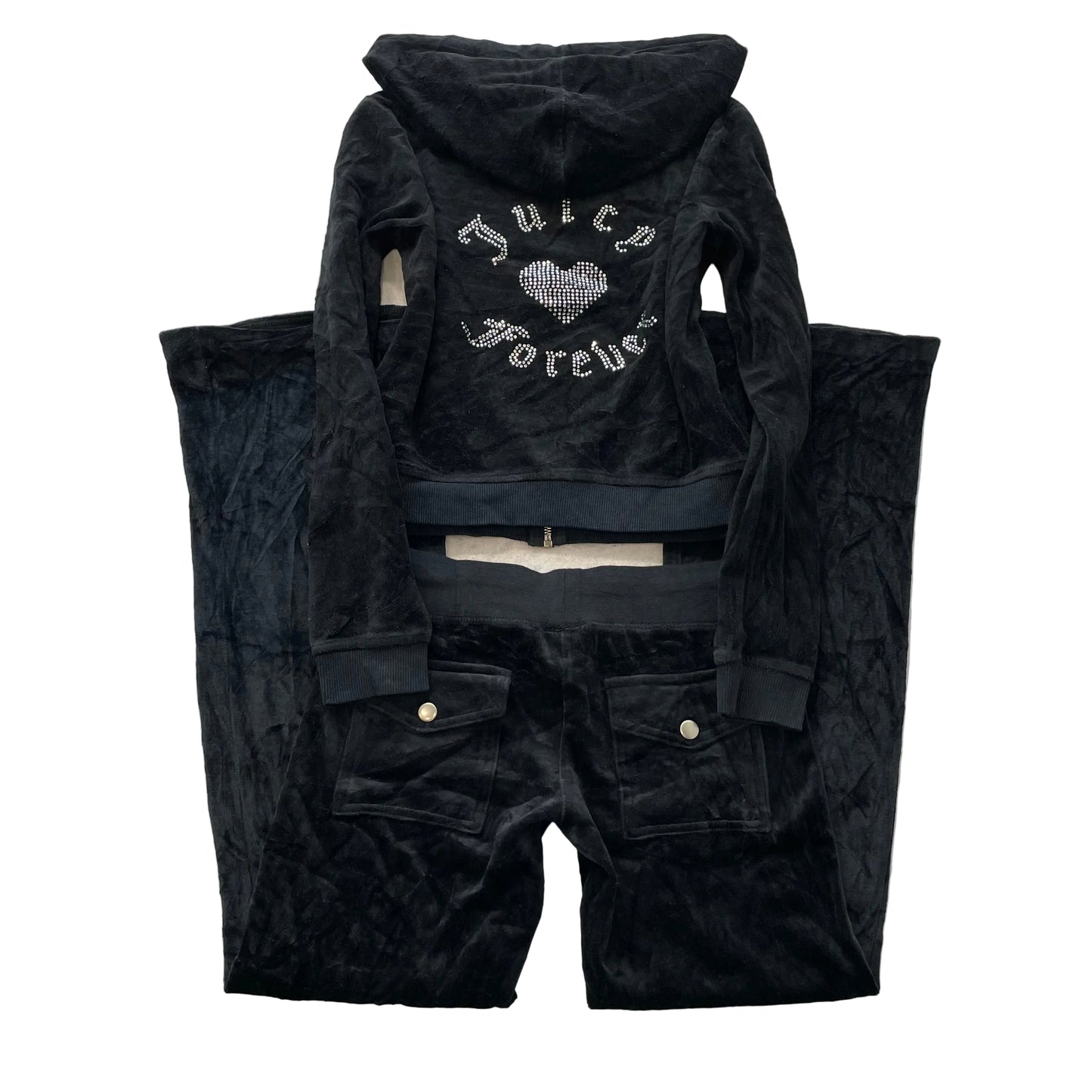 Vtg Juicy Couture Forever 21 Black Velour Tracksuit Set Rhinestones Logo Size S