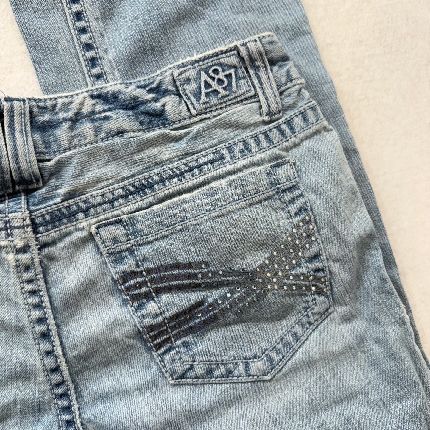 Aeropostale Light Blue Chelsea Skinny Bootcut Jeans Rhinestone Pockets Size M
