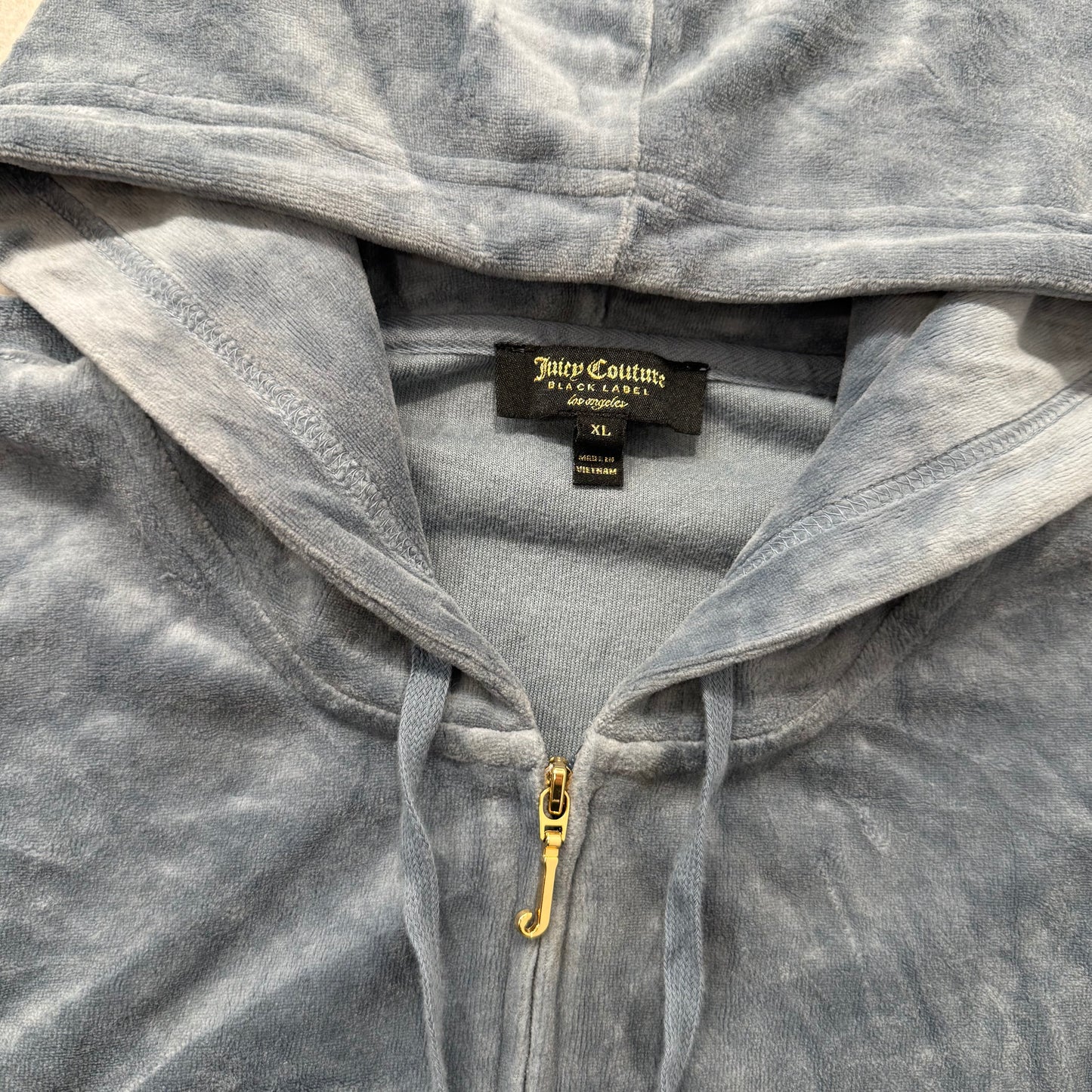 Juicy Couture Women's Slate Gray Velour Zip Up Hoodie Rhinestone Logo Size XL