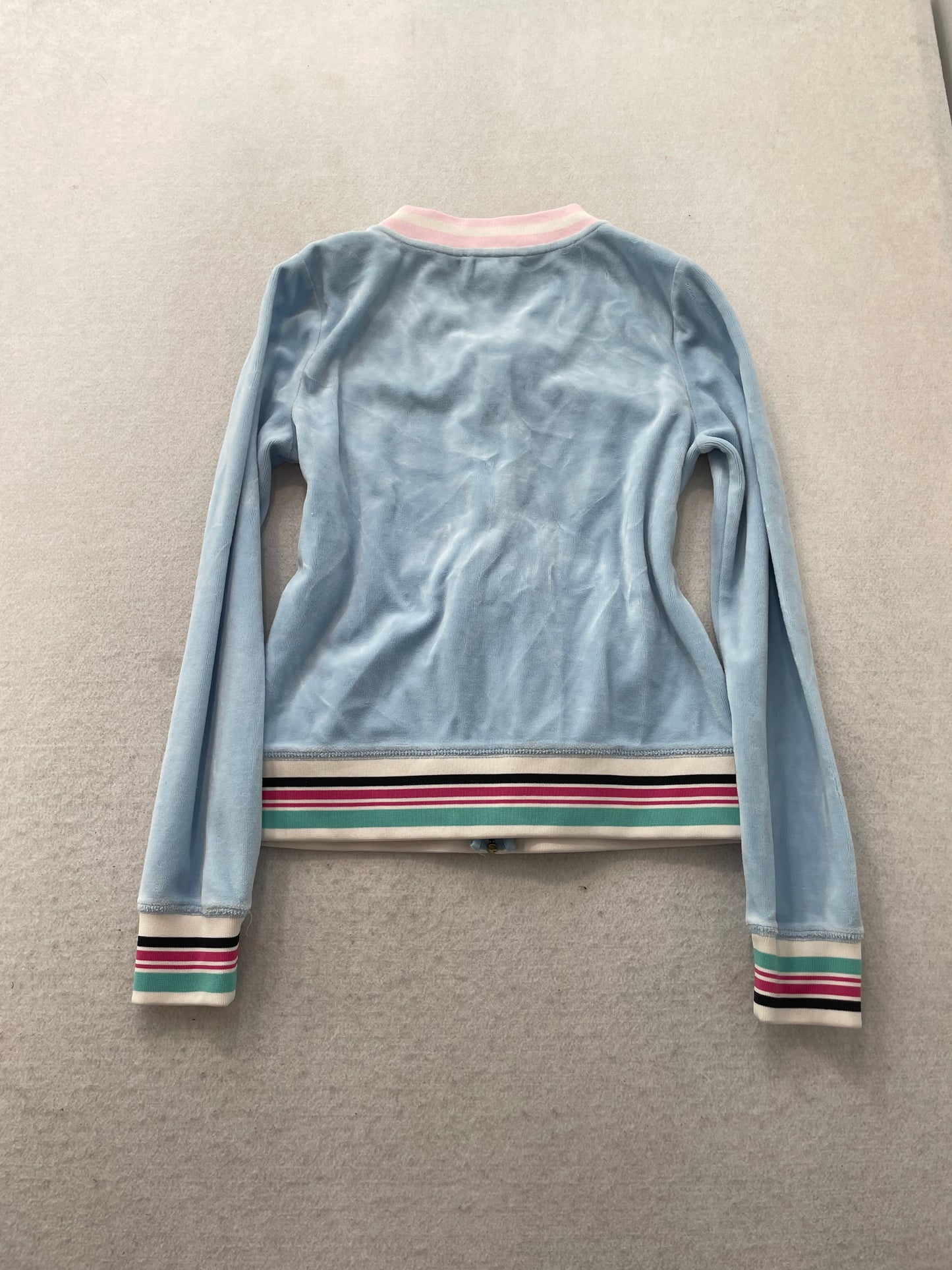 Juicy Couture Women's Baby Blue Velour Zip Up Track Jacket V-Neck Preppy Size S