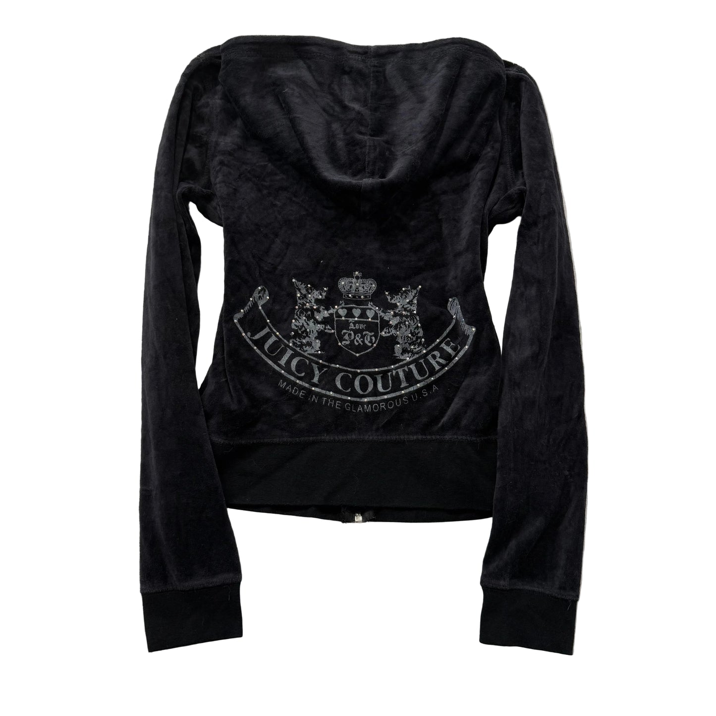 Vintage Juicy Couture Scottie Dogs Women's Charcoal Velour Zip-Up Hoodie Size S