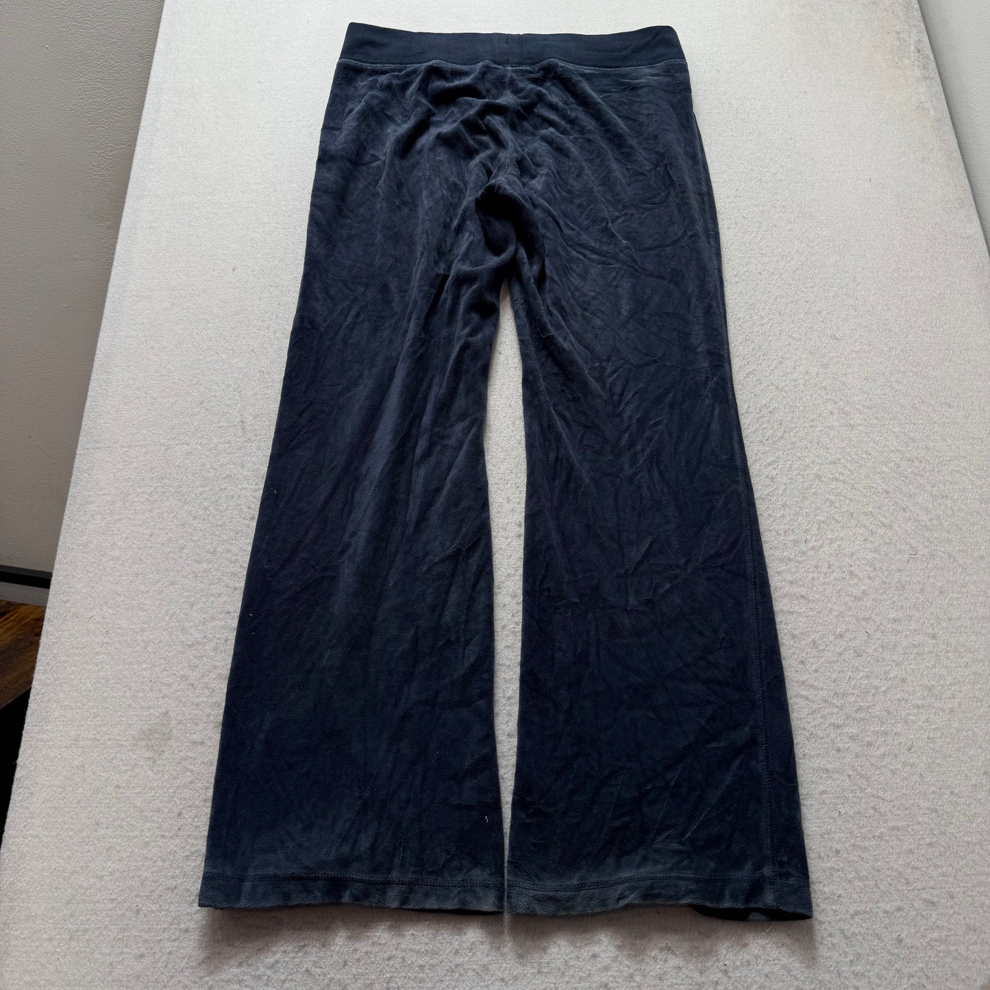 Vintage Juicy Couture Women's Navy Blue Velour Flared Leg Track Pant Logo Size S