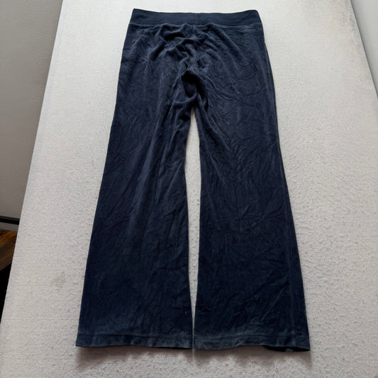 Vintage Juicy Couture Women's Navy Blue Velour Flared Leg Track Pant Logo Size S