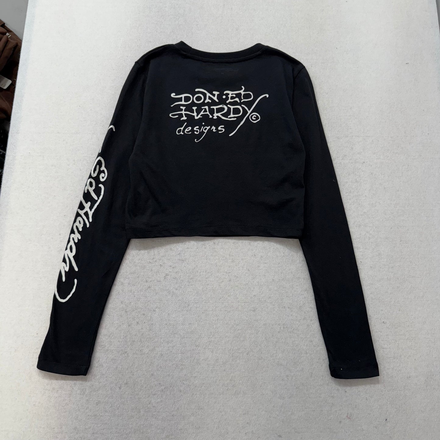 ED HARDY “Snake Girl” BLACK LONG SLEEVE CROPPED BABY TEE