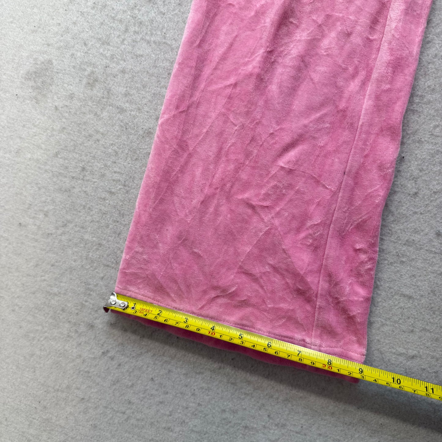 Vintage Juicy Couture Women's Baby Pink Velour Flared Track Pant Pockets Size S