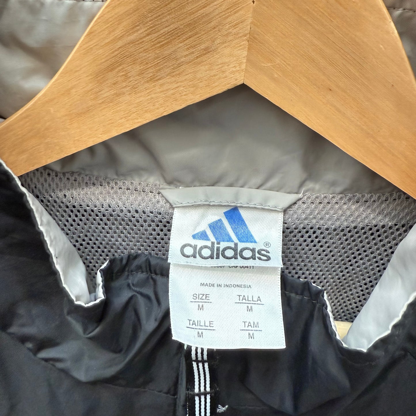 Adidas Men's Black White Full Zip Windbreaker Track Jacket Mesh Sleeves Size M