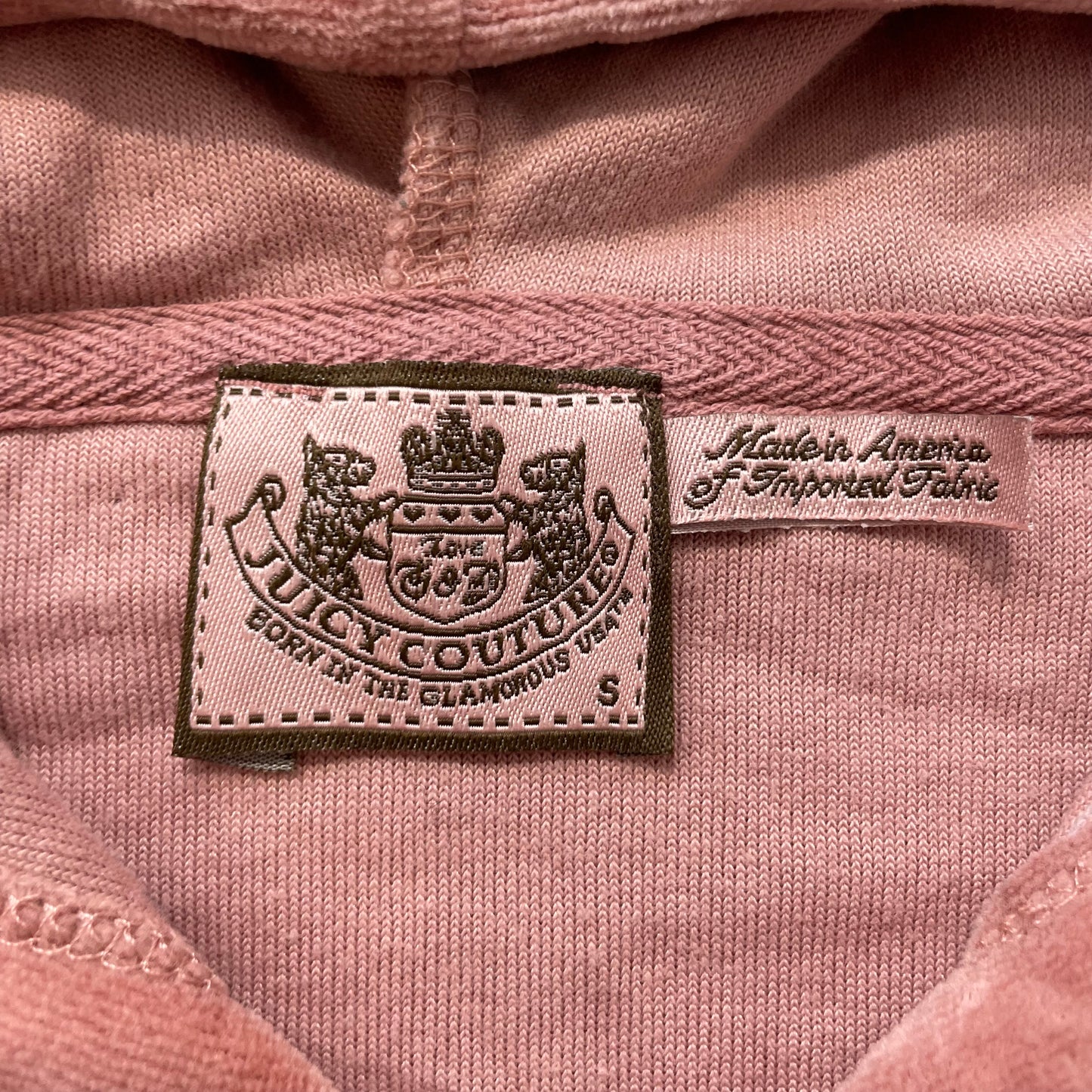 Vintage Juicy Couture Women's Dusty Rose Velour Zip-Up Hoodie Drawstring Size S