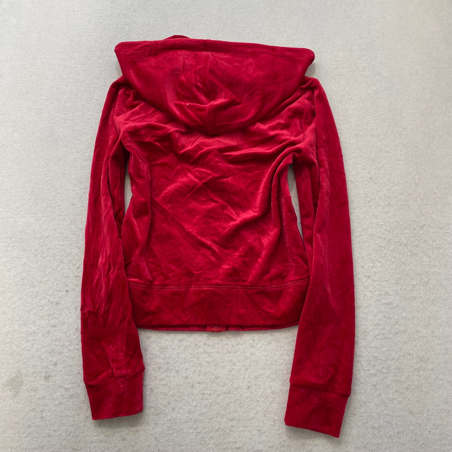 Juicy Couture Women Red Velour Tracksuit Set Zip-Up Hoodie & Flare Pant Size S/M