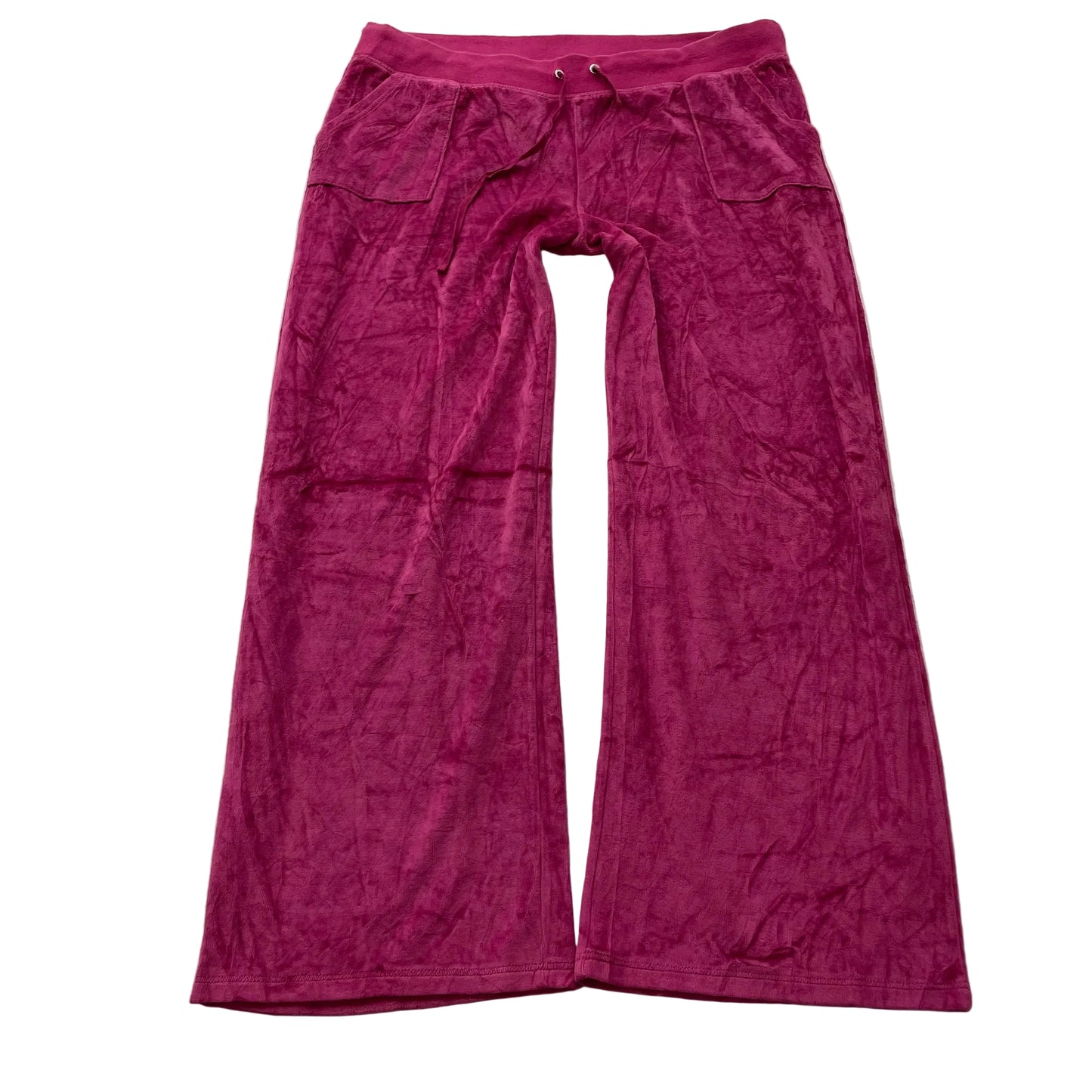 Juicy Couture Women Hot Pink Velour Flared Track Pant Drawstring Pockets Size XL