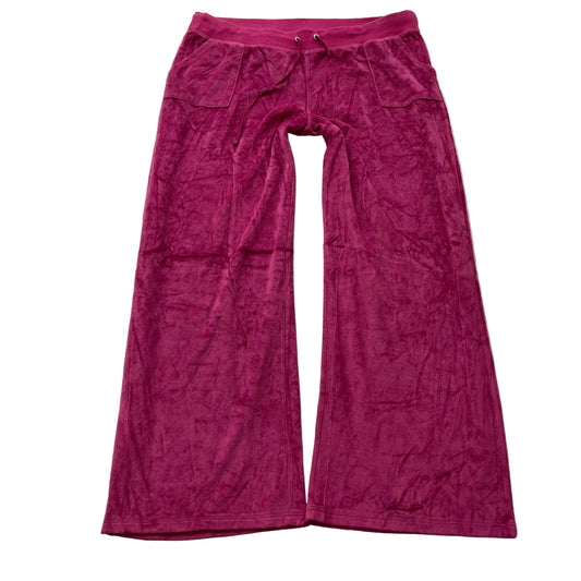Juicy Couture Women Hot Pink Velour Flared Track Pant Drawstring Pockets Size XL