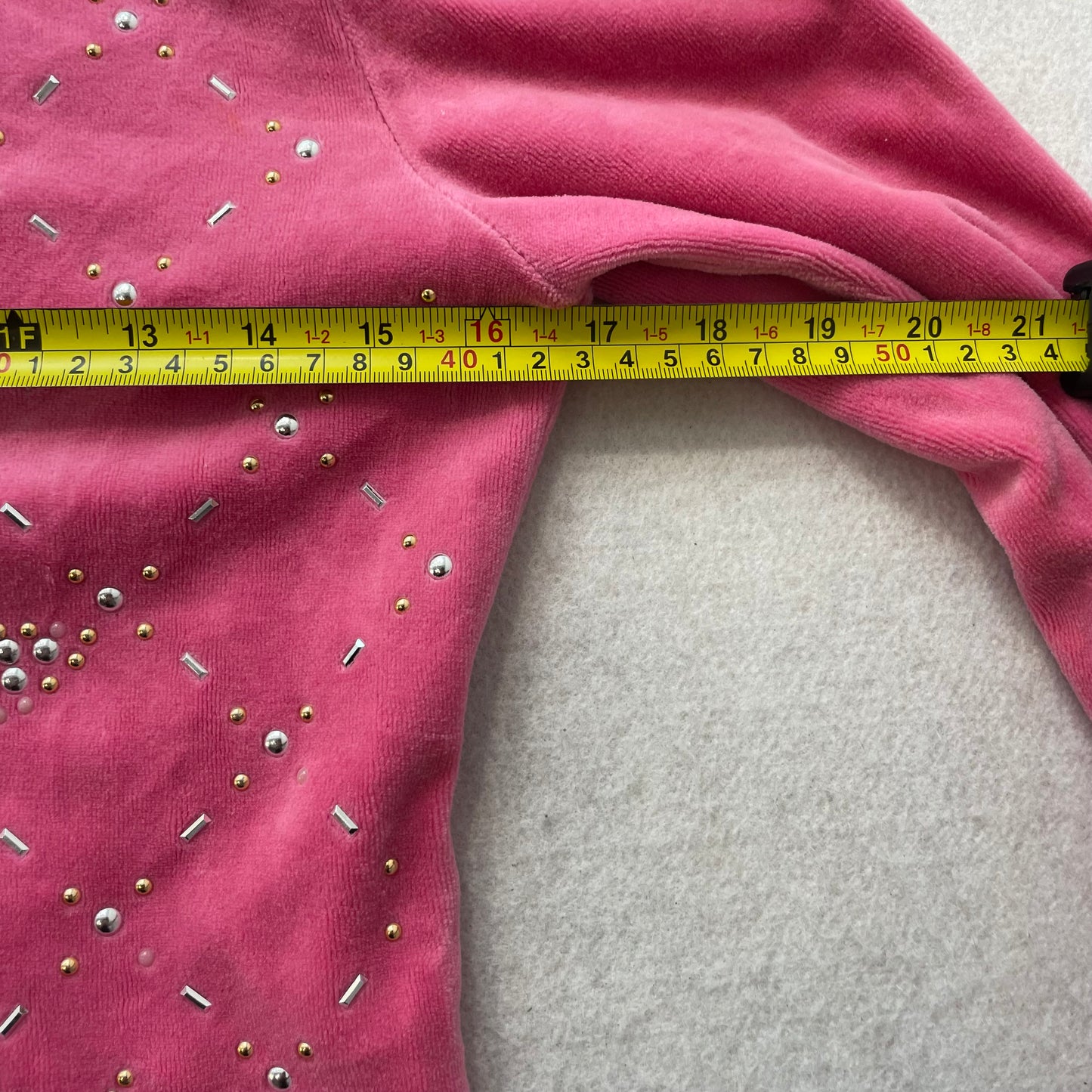 Juicy Couture Women's Pink Velour Full Zip Hoodie Rhinestone Studded Logo Size S