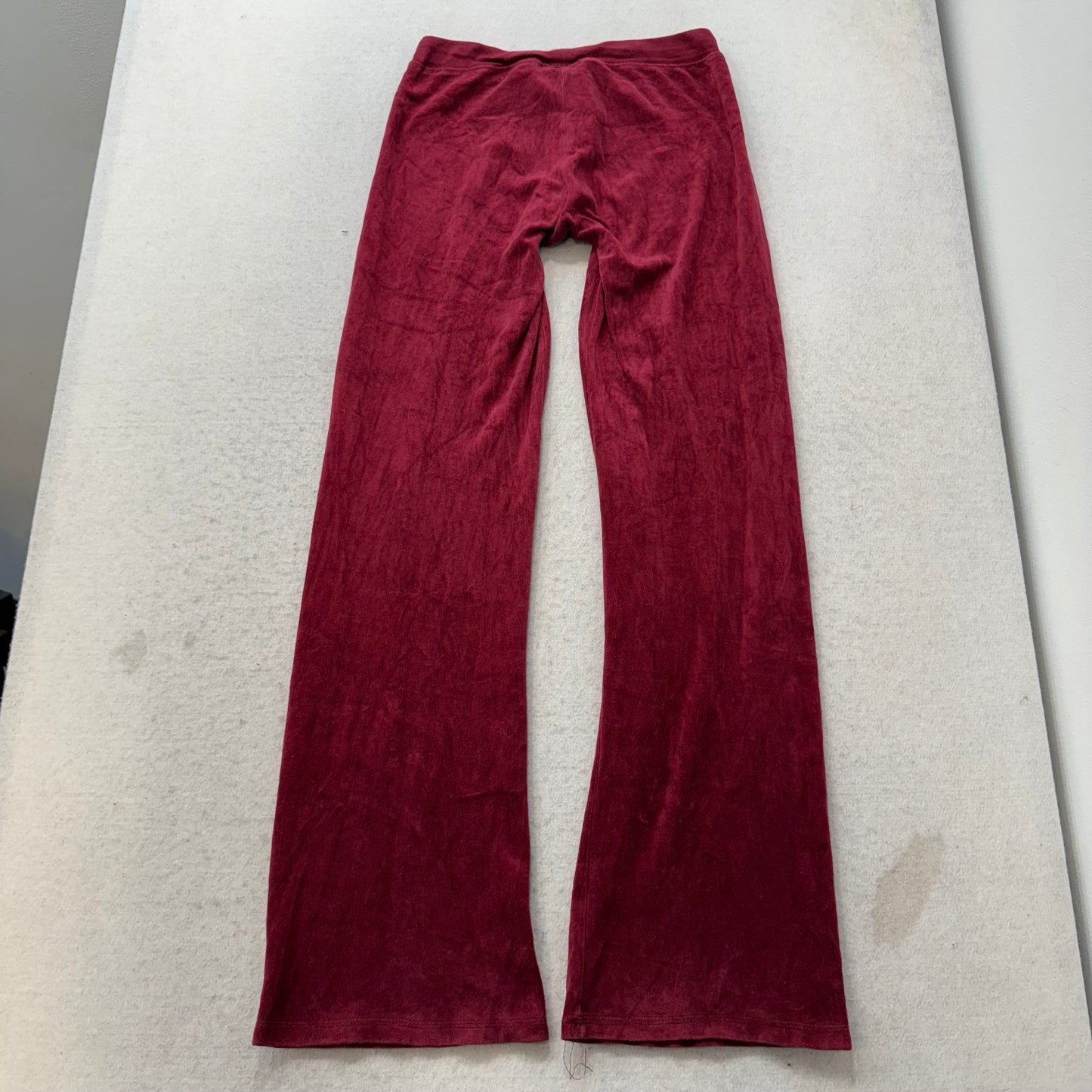 Vintage Juicy Couture Women's Maroon Velour Flared Track Pants Drawstring Size S