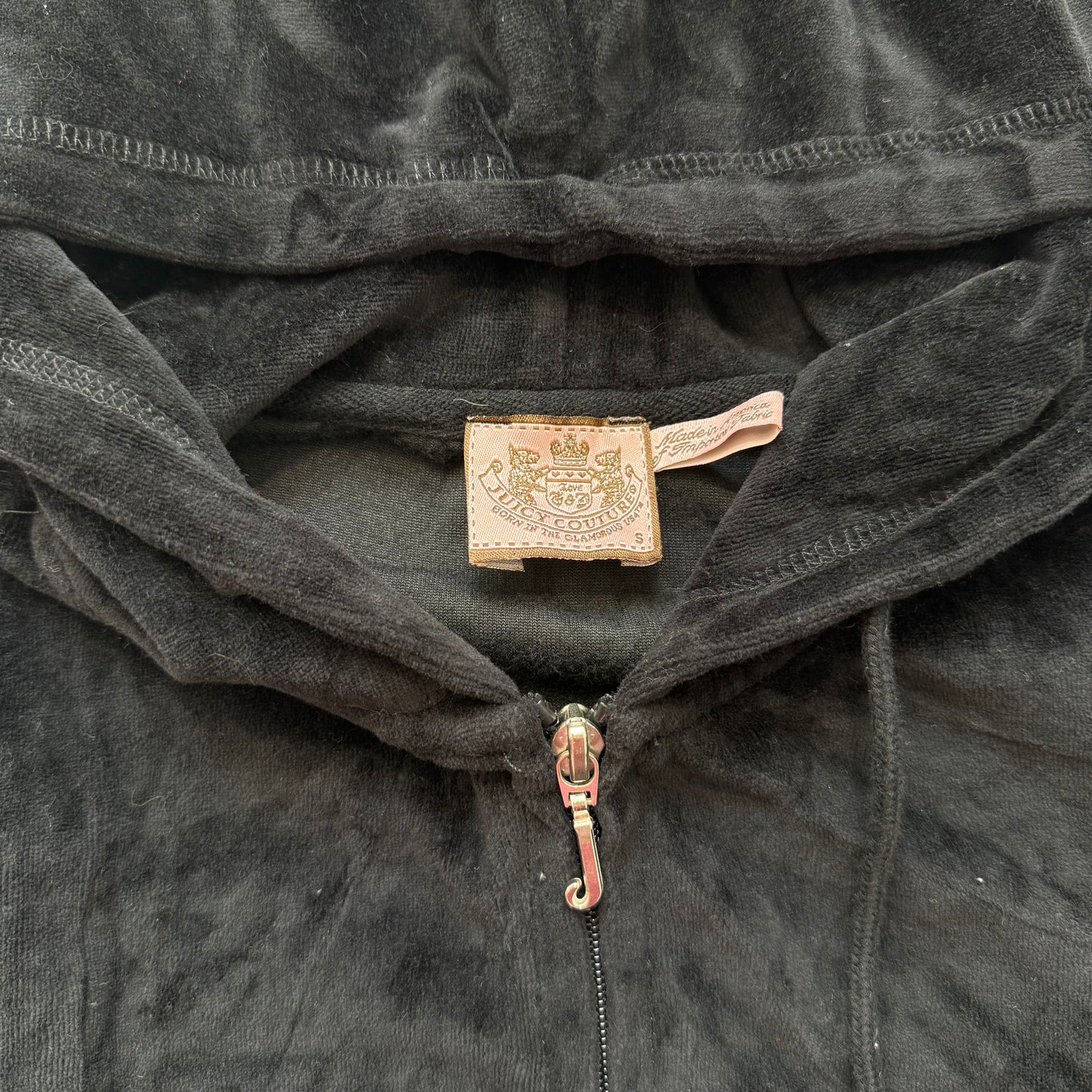 Vintage Juicy Couture Scottie Dogs Women's Black Velour Zip-Up Hoodie Logo Size S