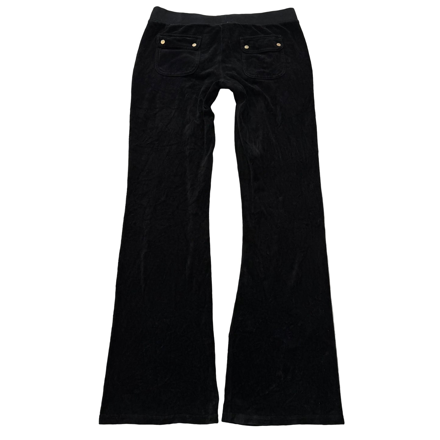 Juicy Couture Women's Black Velour Flare Track Pants Back Snap Pockets Size M