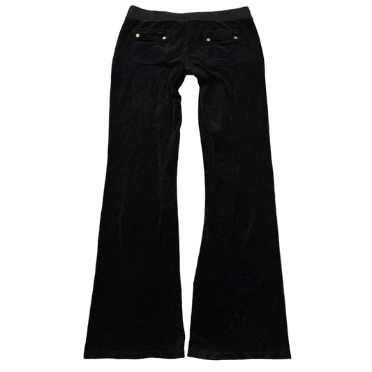 Juicy Couture Women's Black Velour Flare Track Pants Back Snap Pockets Size M