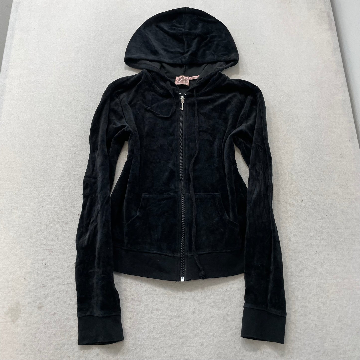 Vintage Juicy Couture Women's Black Velour Tracksuit Set Hoodie & Pant Size L