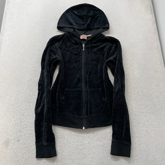 Vintage Juicy Couture Women's Black Velour Tracksuit Set Hoodie & Pant Size L